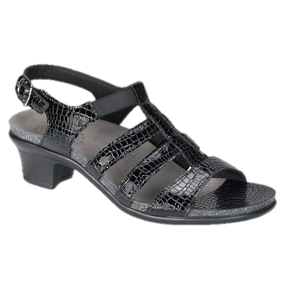SAS Allegro Sandals Shoes Womens Size 8 Black Crocodile Embossed Patent Leather - Picture 1 of 14